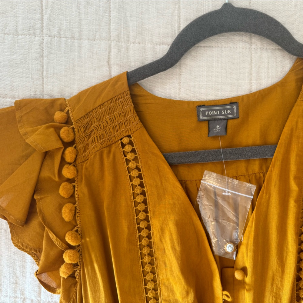 NWT J.Crew “Point Sur” golden boho pom dress - Picture 2 of 2